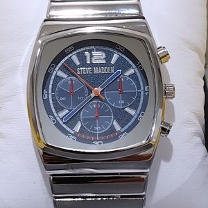 STEVE MADDEN MENS WATCH STEVE MADDEN SILVER BLUE MEN'S WATCH SQUARE NEW